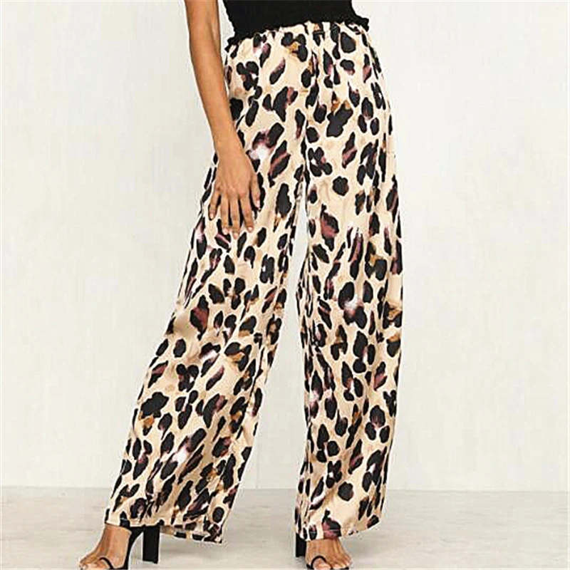 

high street women new high waist leopard print wide leg pants female vogue OL loose long pants fashion romper trousers femme