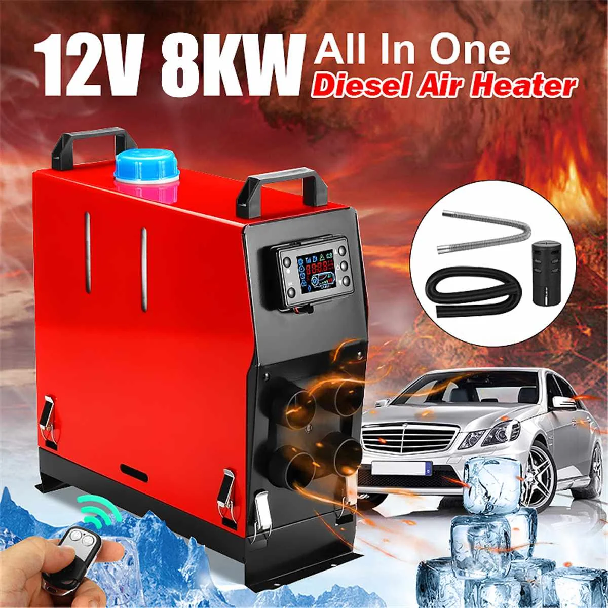 

8000W Car Heater 12V Air Diesels Heater LCD Monitor Car Parking Heater All In One 4 Holes For RV Motorhome Trailer Trucks Boats
