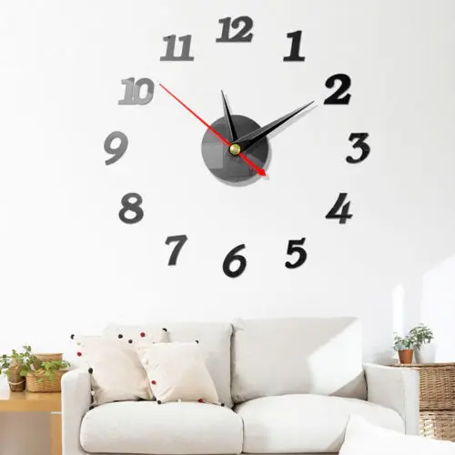 

1Pcs Modern Large Wall Clock 3D Mirror Sticker Unique Big Number Watch DIY Mural Wall Art Stickers Decor 400mm