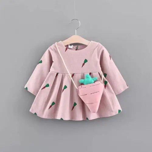 Emmaaby/милые платья для малышей; праздничное платье-пачка принцессы с длинными рукавами и рисунком морковки для девочек+ сумка; комплекты одежды
