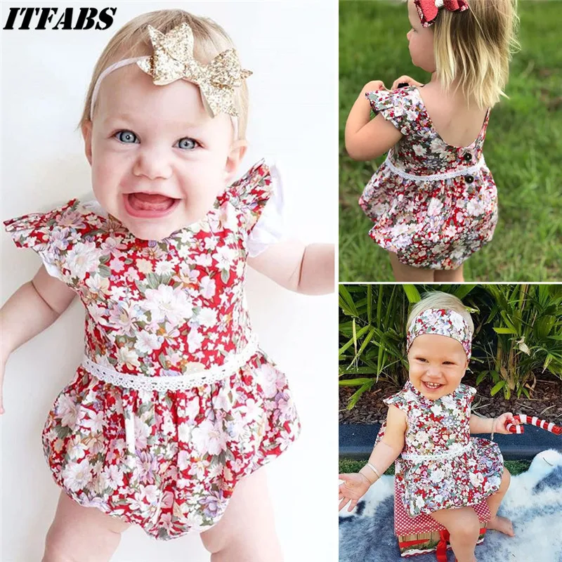 

Cute Newborn Baby Girls Tops Romper Floral Shorts Bowknot Headband Outfits Set Clothes