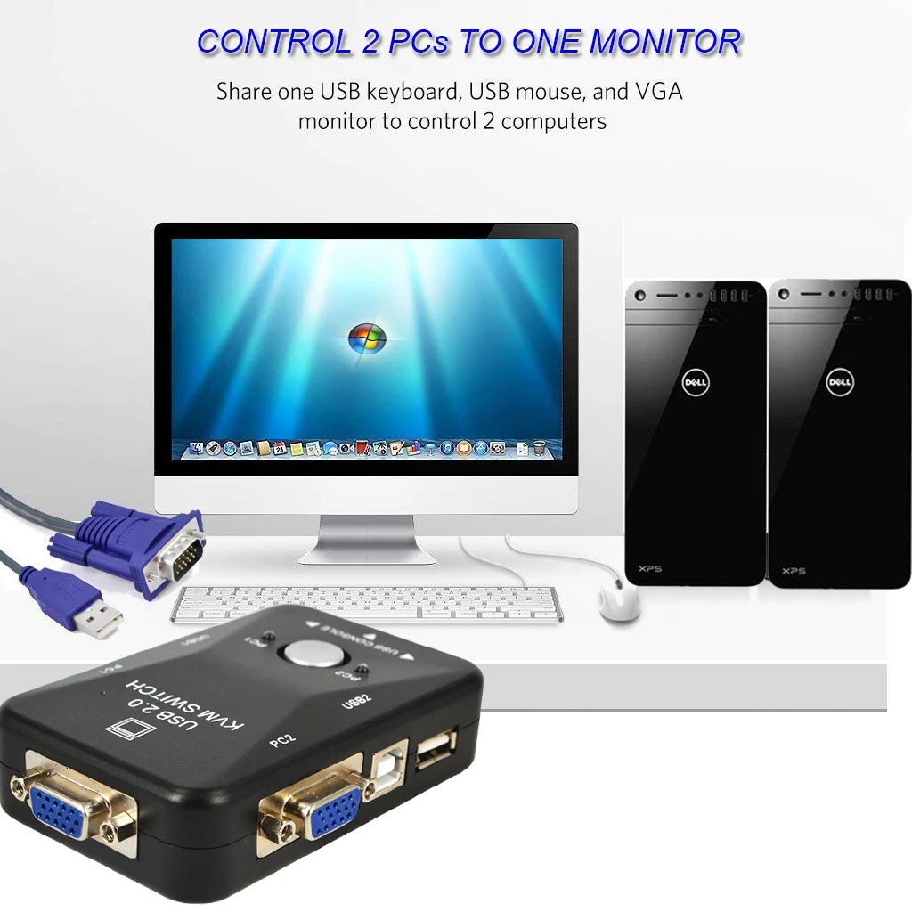 USB KVM переключатель Kebidumei с 2 портами VGA SVGA Box 0 для мыши клавиатуры 1920*1440 адаптер