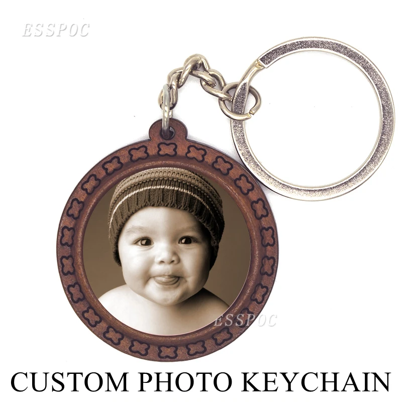 

DIY Custom Brown Wooden Keychain Rings Baby Lover Pet Photo Keyrings Chain Holder Handmade Personalized Key Chain Birthday Gift