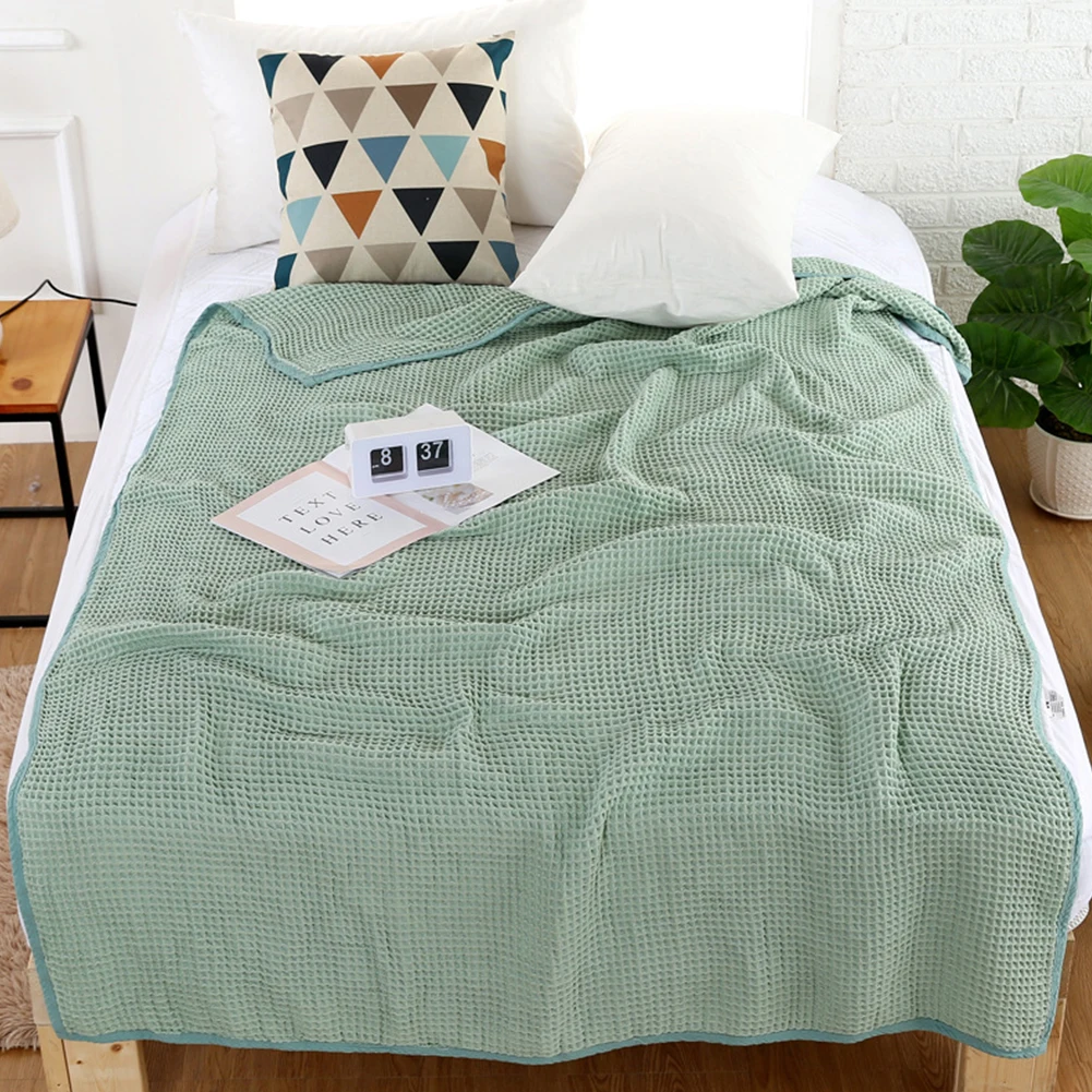 

Summer Winter Towel Blanket Warm Weave Waffle Cotton Travel Twin Size Breathable