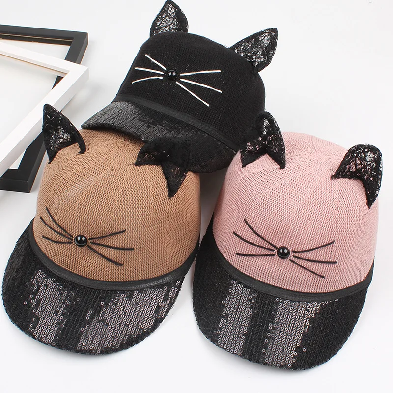 New Fashion Lace Cat Ear Breathable Baseball Cap Cute cat female