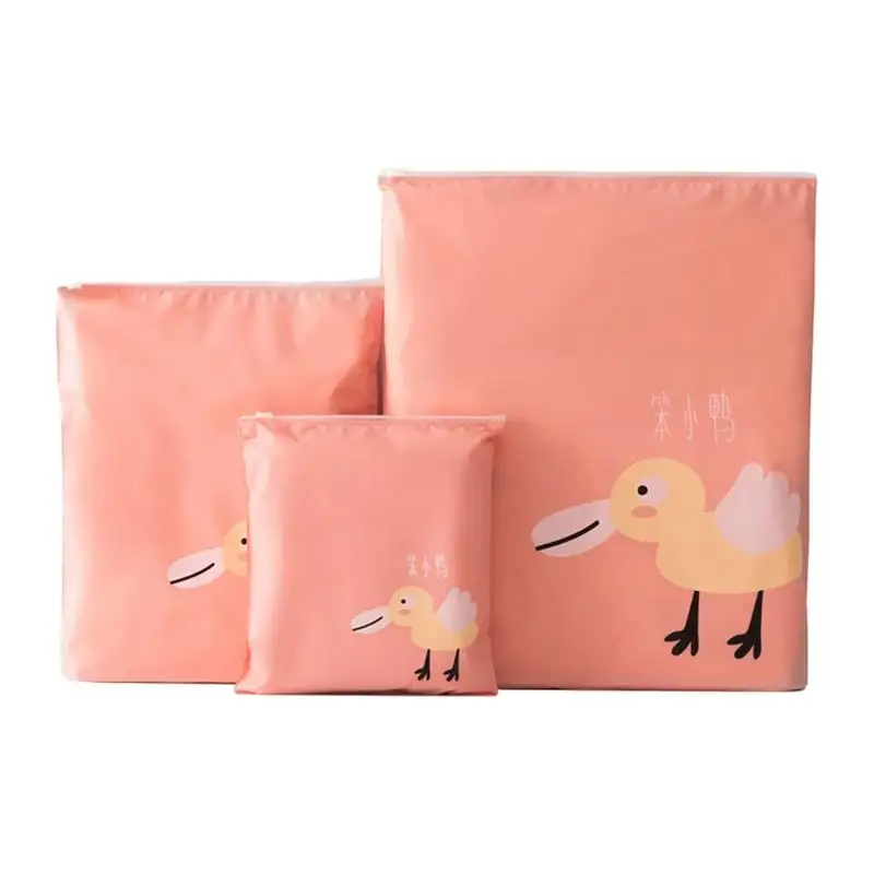 3 قطعة/المجموعة الكرتون السفر المنظم خزانة ملابس حافظة بلاستيكية بشريط منزلق حقائب بلاستيكية للماء الملابس حذاء جورب الأمتعة حقيبة