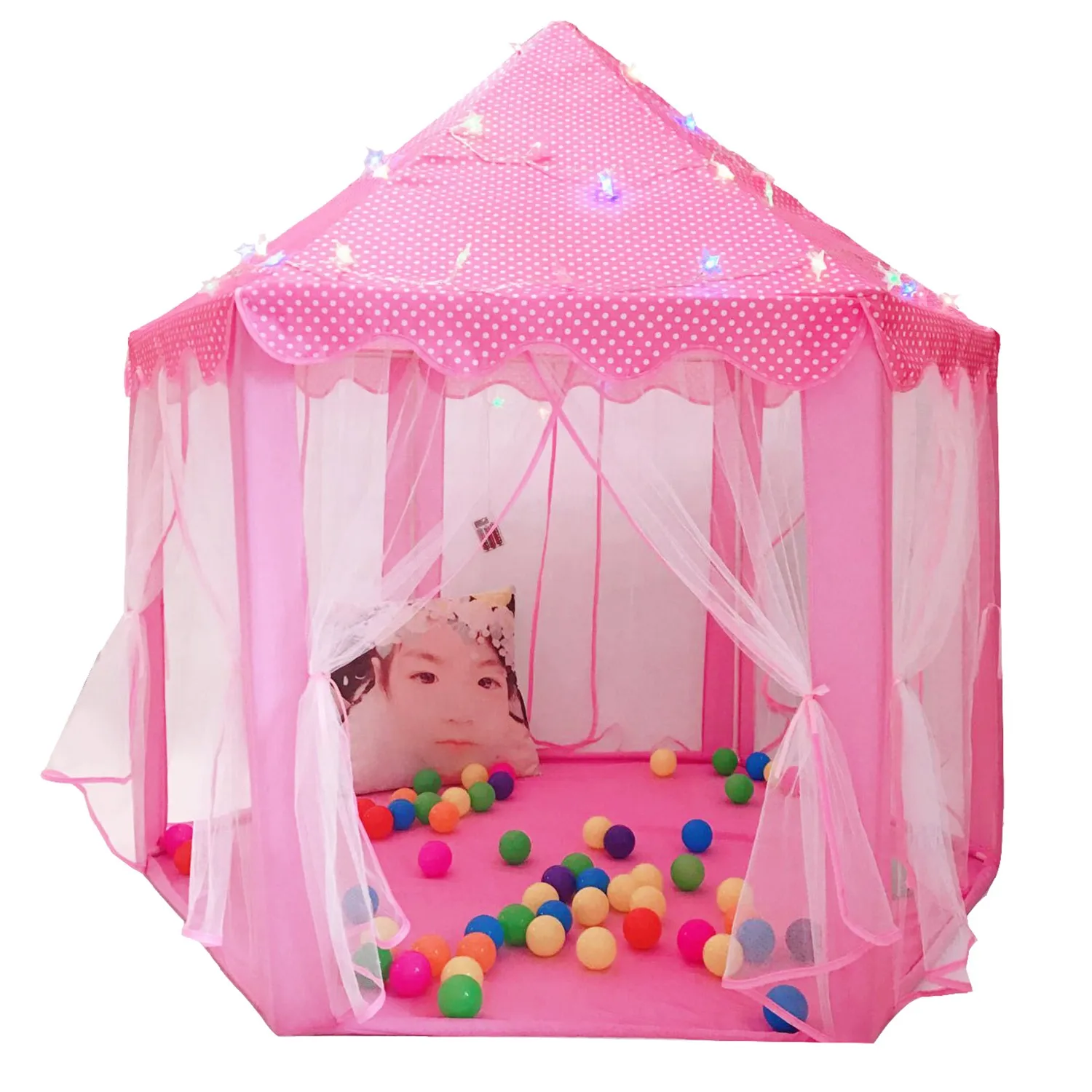 Pink Boys Sumerice Kids Play Tent Large Indoor & Outdoor Hexagon Princess Castle Tent Fairy Playhouse for Girls Children 