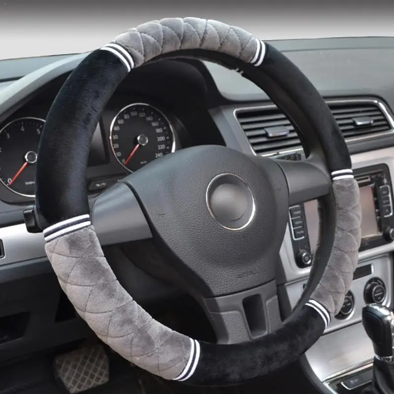 

15 inch/38 cm Microfiber Short Plush Auto Car Steering Wheel Cover Comfortable and Warm Universal