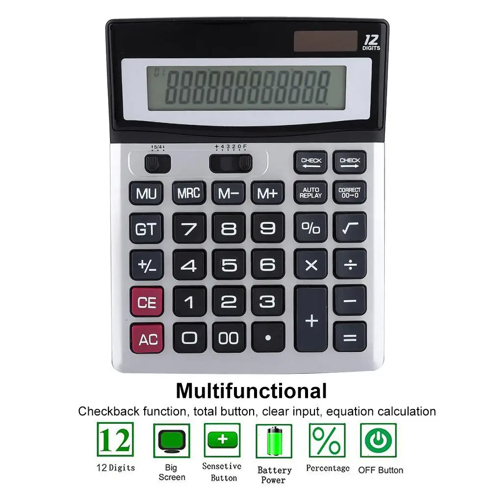 السلطة المزدوجة شاشة كبيرة عرض مصدر الطاقة الشمسية/بطارية تعمل حاسبة للاستخدام المكتبي مناسبة البطارية