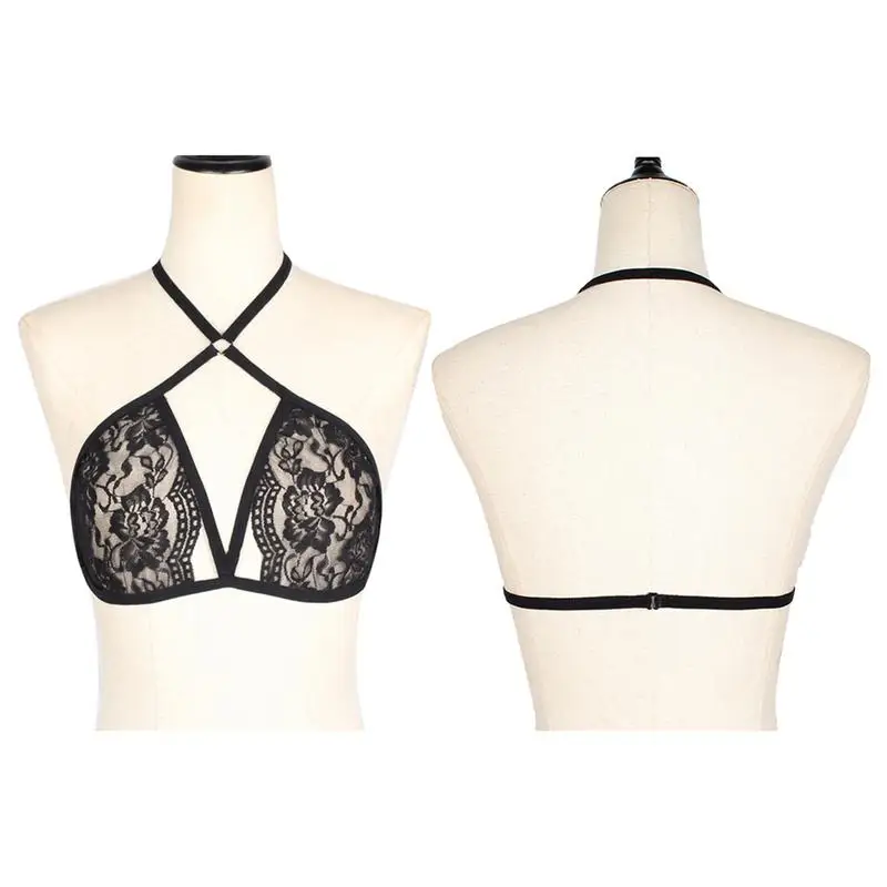 

Lace Bandage Lingerie Corset Push Up Top Bralette Cage Bra Strappy Bustier Womens Black Sheer Lace Underwear Harness