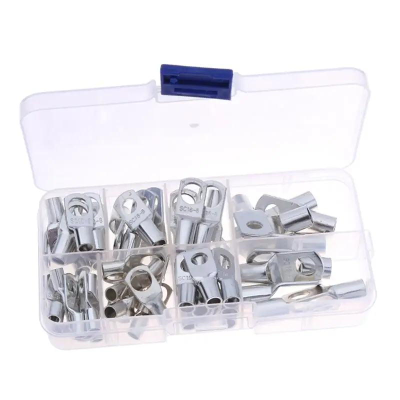 

60Pcs Terminals Tinned Copper Lug Ring Seal Wire Connectors Bare Cable Crimped/Soldered Terminal Assorted Kit