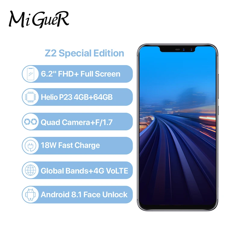 UMIDIGI Z2 SE Global Edition 6 2 &quotHD + полноэкранный мобильный телефон Android 8 1 Helio P23 4G 64G F1.7