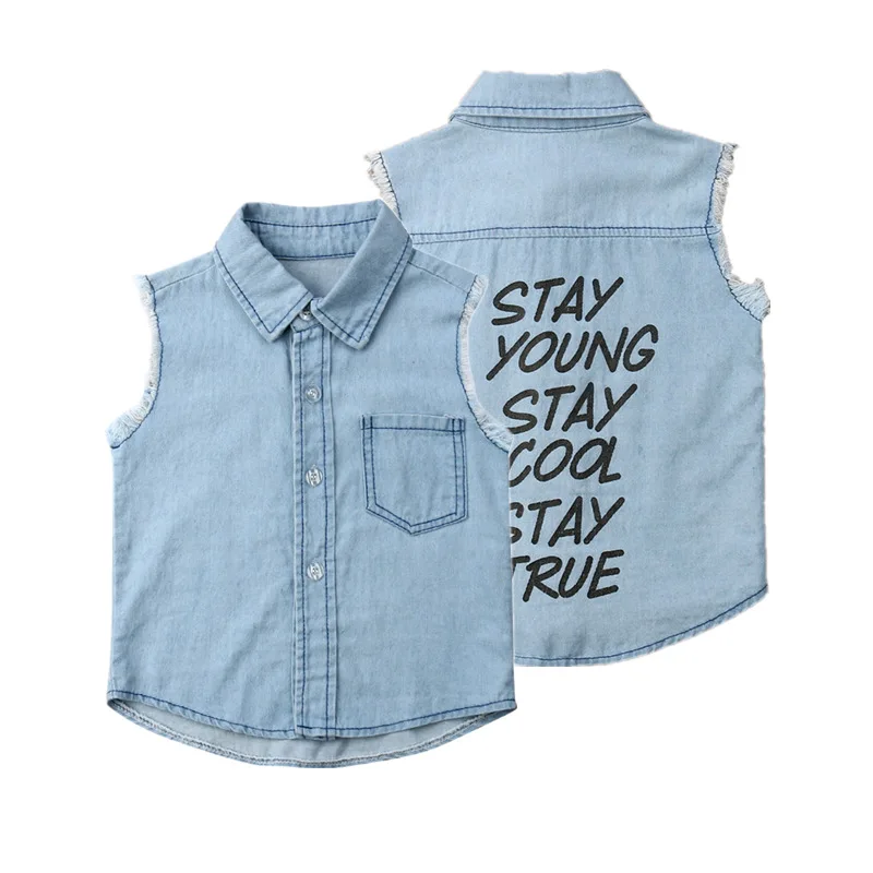 

Summer Kids Baby Boys Girls Shirts Fashion Letter Printed Denim Clothes Outfits Toddler Child Boys Clothing Outfits Sets Coat