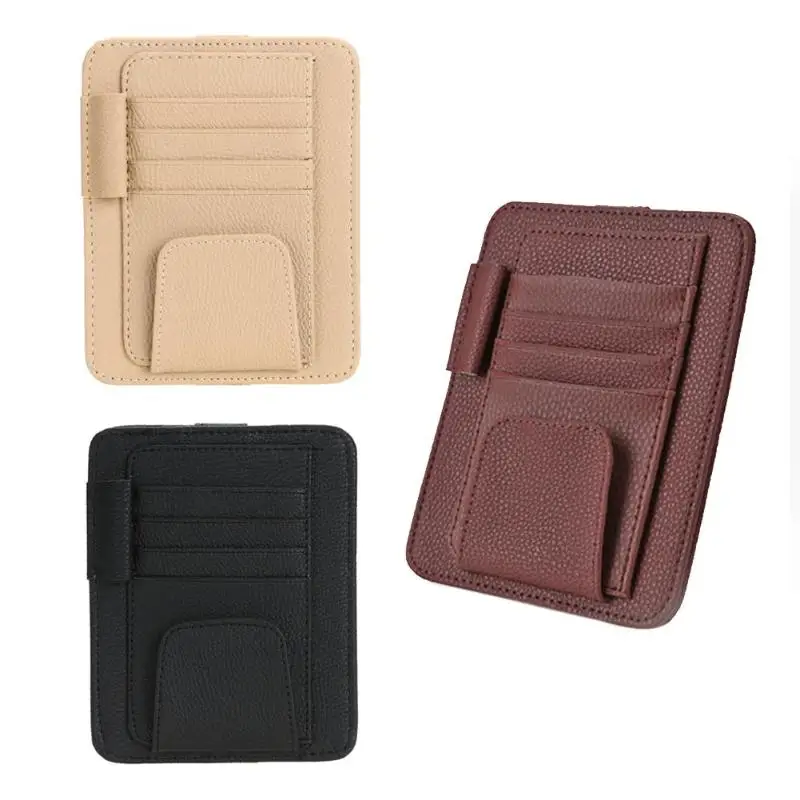 

Leather Car Sunglasses Eyeglasses Glasses Holder Clip Sun Visor Sunglasses Credit Card Pen Container Car Styling Accessories New
