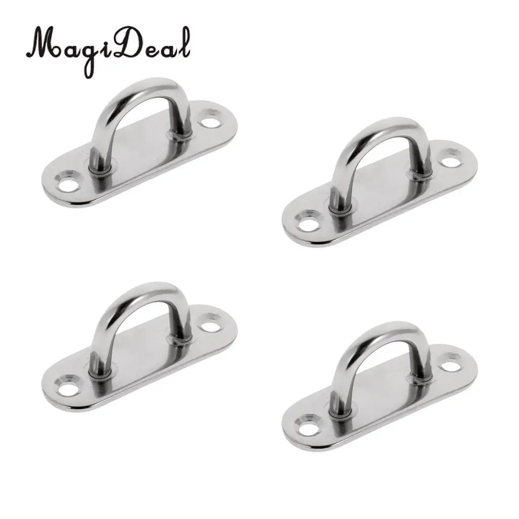 

MagiDeal 4 Pieces 304 Kayak Grade Stainless Steel Oblong Pad Eye Plate Staple 5mm for Yacht Flatable Fishing Boat Dinghy Access