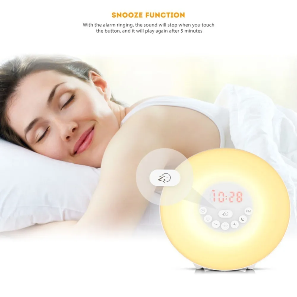 

Wake Up Light Radio Alarm Clock Sunrise/Sunset Simulation Digital Clock with FM Radio Light Sounds Function Touch Control