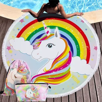 

150cm Microfiber Unicorn Beach Towel Set Outdoor Camping Picnic Blanket Yoga Mat Summer Swimming Sunbathing Towel