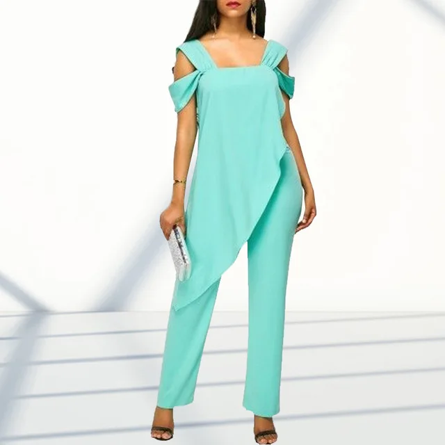 

5XL Sexy Women Strap Jumpsuits Elegant Office Lady Cold Shoulder Jumpsuit Rompers Casual Wrap Holiday Beach Jumpsuit Overalls