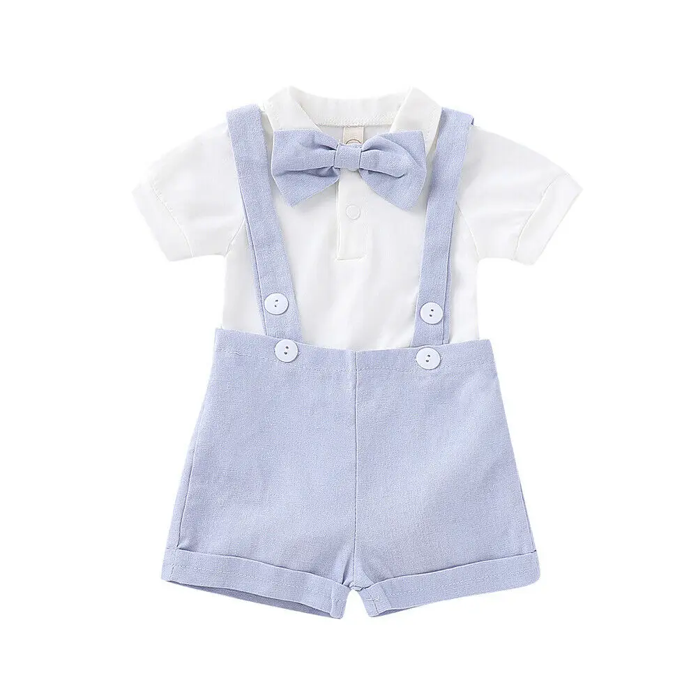 

2019 Summer Baby Cotton Bow Tie Toddler Baby Boy Gentleman Jumpsuit Bodysuit Party Wedding Clothes Outfit 0-24 M