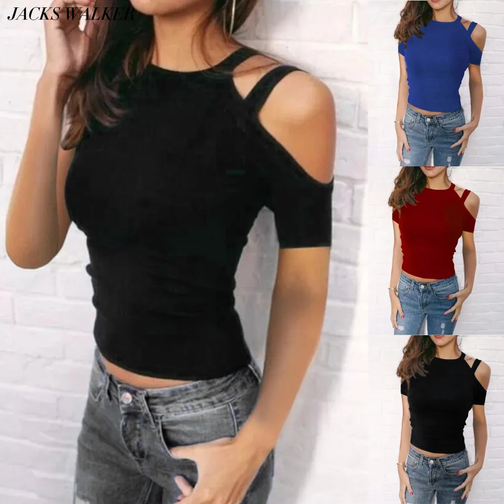 

2019 New Summer T Shirt Sexy Women Strapless Shoulder Cotton Vintage Casual Beach Style Famale Tops O-NECK Modis Mujer