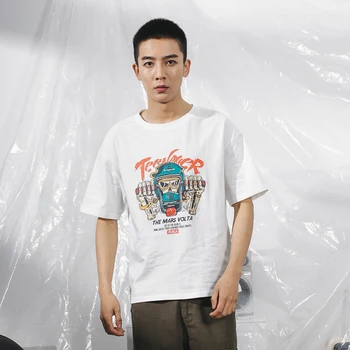 

2019 Summer Men's Fashion Cotton Clothes T Shirt Skeleton Printing Tshirt Short Sleeve White/black Color T-shirt Plus Size M-2XL