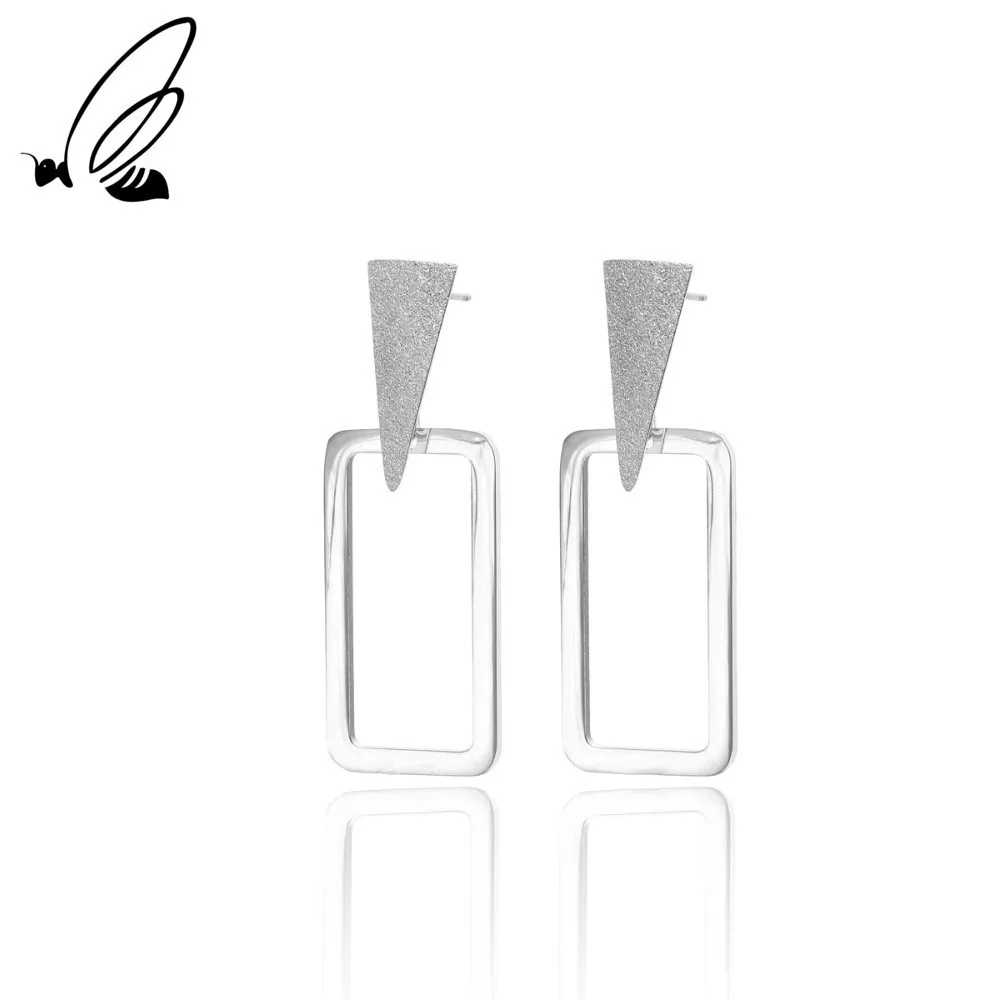 

S'Steel Abrasive Blasting Ear Pendant Stainless Steel Elegant Metal Geometry Long Drop Charm Dangle Earrings Jewelry For Women