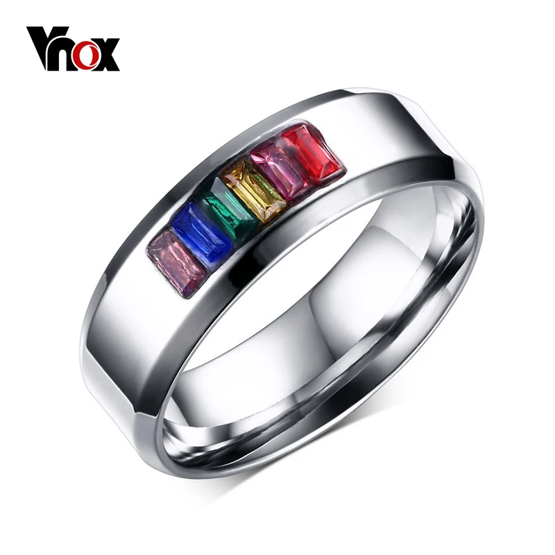 

Vnox Crystal Ring for Women 316l Stainless Steel Fashion Female Rainbow Color Stone Ring