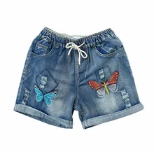 Винтажные джинсовые шорты с вышитыми бабочками и дырками, женские летние повседневные свободные шорты, большие размеры m-xxl