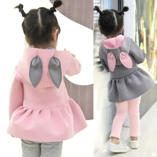 

New Spring Autumn Kid Girl Jacket Coat Baby Girl 3D Ear Bunny Rabbit Hooded Coat Long Sleeve Jacket Children Casual Outwear