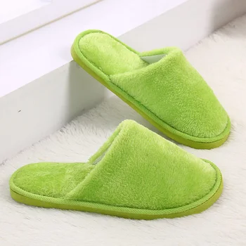 

2018 Winter Home Slippers Women Men Fluffy Slippers Plus size Winter Shoes Candy color Couple Warm Plush Indoor Slippers Shoes