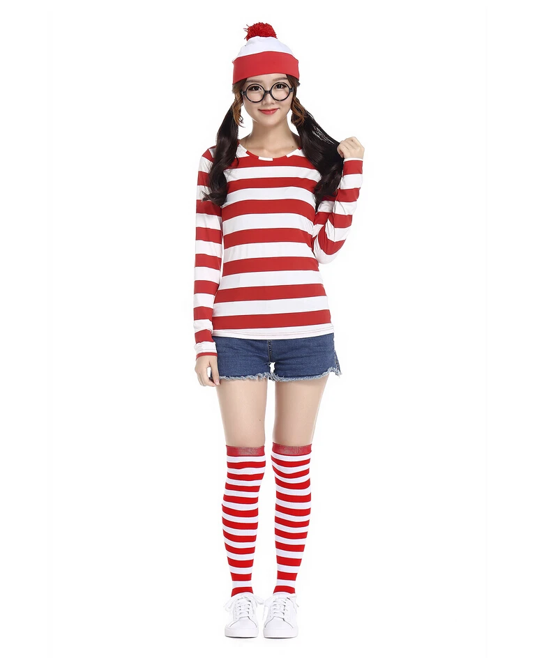 Women Girls Where�s Waldo Costume Where Is Wally Long Sleeve Shirt With  Glasses And Stockings|Shirt Costume|Costume Womenshirt Shirt - Aliexpress Women Girls Where�s Waldo Costume Where Is Wally Long Sleeve Shirt With  Glasses And Stockings|Shirt Costume|Costume Womenshirt Shirt - Aliexpress