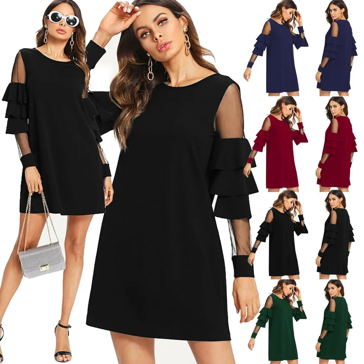 

Women Blouse Sundress Ladies Long Sleeve Casual Loose Short Mini Dress Plus Size Dresses Woman Party Night