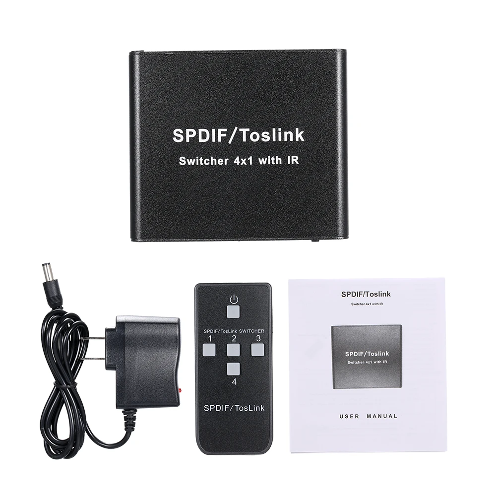 Цифровой оптический аудио SPDIF TOSLINK 4x1 переключатель с ИК пультом дистанционного