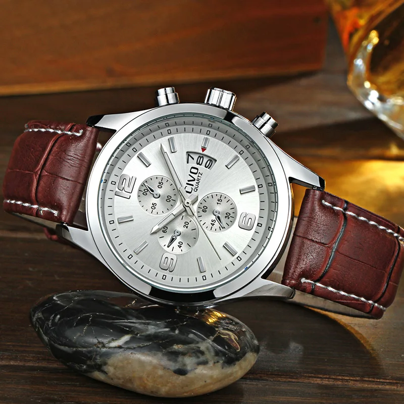 

CIVO Brown Genuine Leather Mens Watch Waterproof Analogue Quartz WristWatch Mens Business Man Watches Clock Relogio Masculino