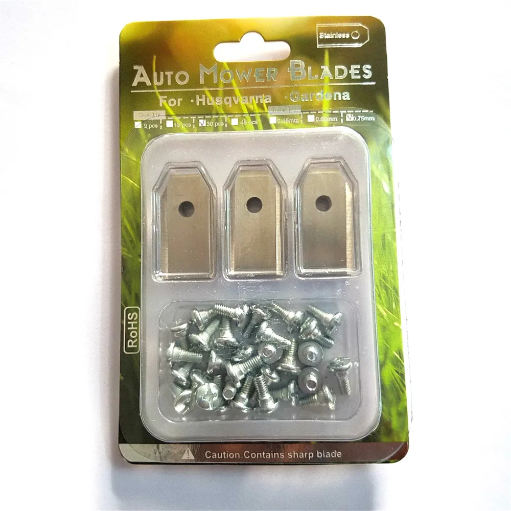 

30pcs Silver 0.75mm Titaniu Lawnmower Lawn Mower Replacement Blade For Automower