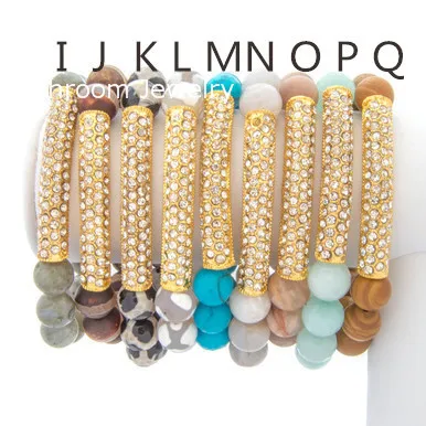 

Boho Amazonite labradorite African Turquoises Beaded Gold Pave Bar Chic Stretch Stacking Bracelet