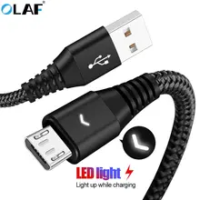 Olaf Micro USB кабель светодиодный светильник 2.4A Быстрая зарядка microusb кабель для передачи данных Шнур для samsung s7 s6 xiaomi android кабели для мобильных телефонов