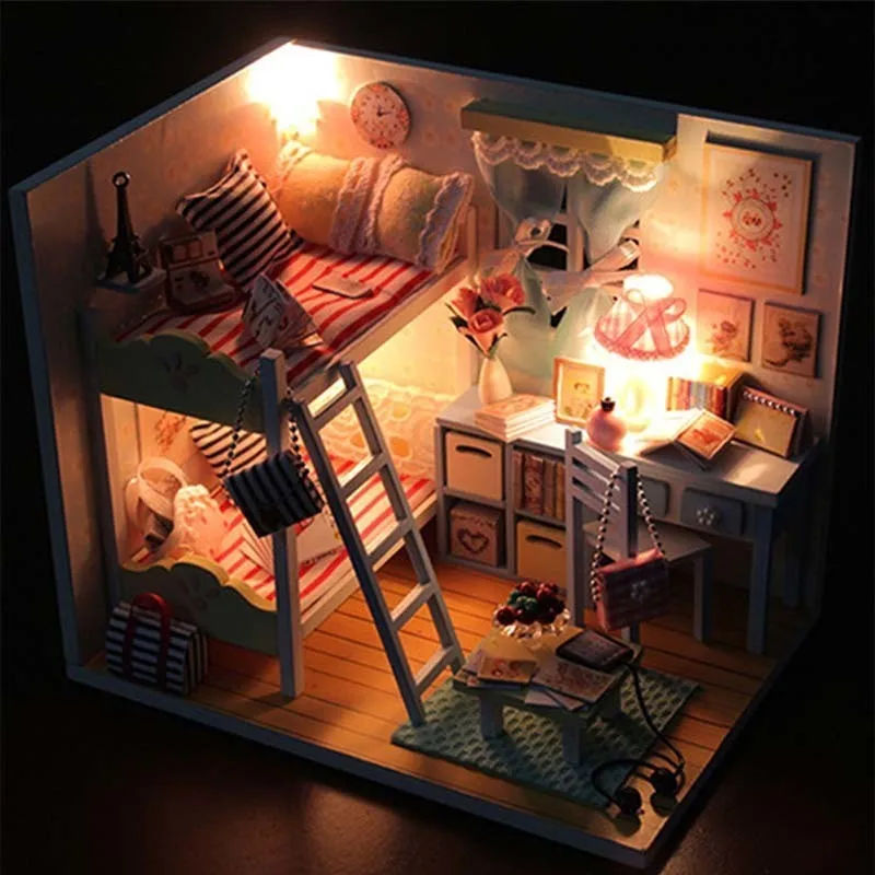Small DIY Dollhouse 3D Wooden Mini Doll House Lifelike Handmade Miniature Dollhouses Kit Toys for Children Girls Xmas Gifts