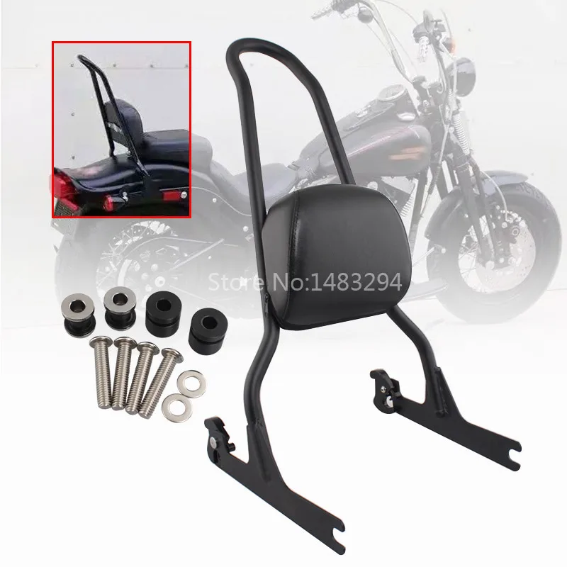 Motorcycle Passenger Black Backrest Sissy Bar Pad & bolts Kits Fits For