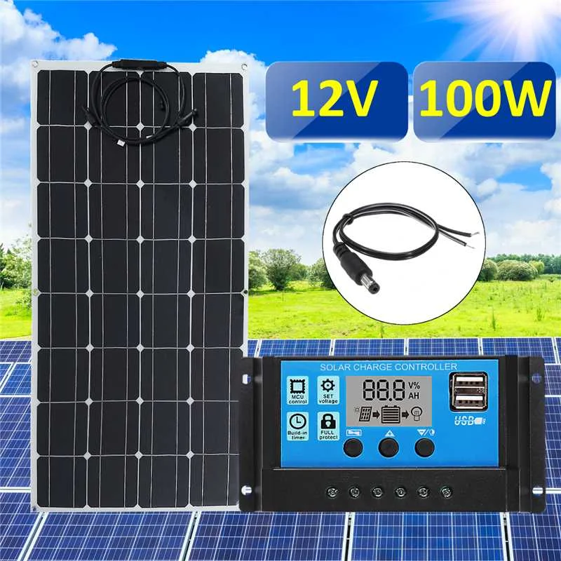 

Hot Sale 3in1 100W 12V MC4 Solar Panel Kit Solar Power System Suit 30A PWM Multifunction Controller 30cm DC Male Cable