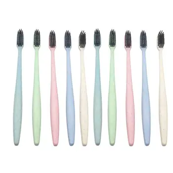 

10pcs Portable Wheat Straw Adults Bamboo Charcoal Toothbrush Travel Toothbrushes Family Toothbrushes Dental Care