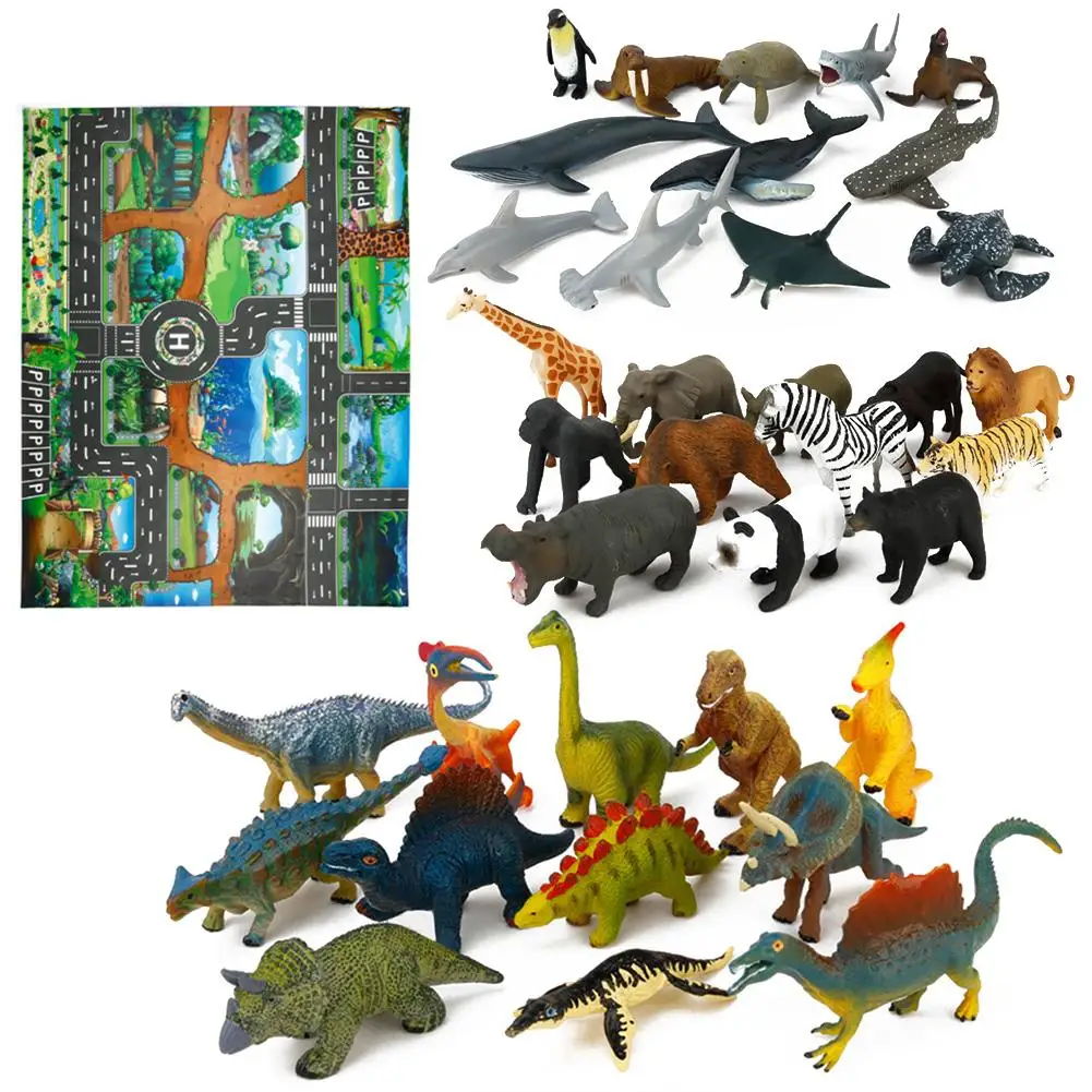 

Children's Toy Game Pad 130*100 Dinosaur World Traffic Parking Lot Map with Small Animals Cars Model
