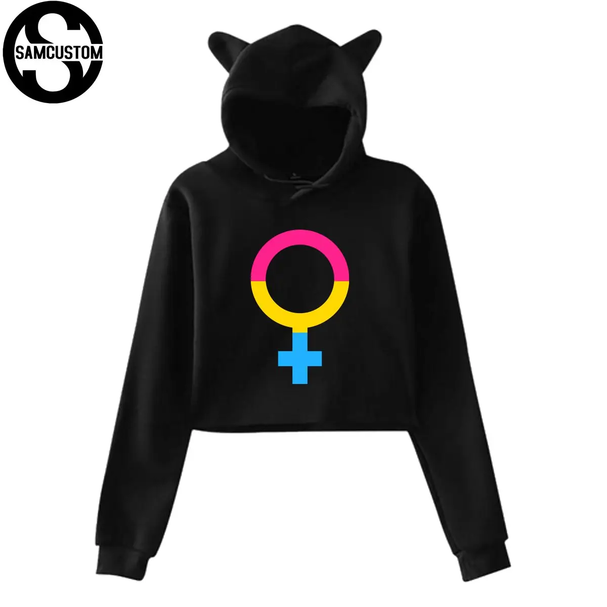 Женская толстовка с капюшоном SAMCUSTOM Pansexual 3D принт кошачьими ушками и длинным