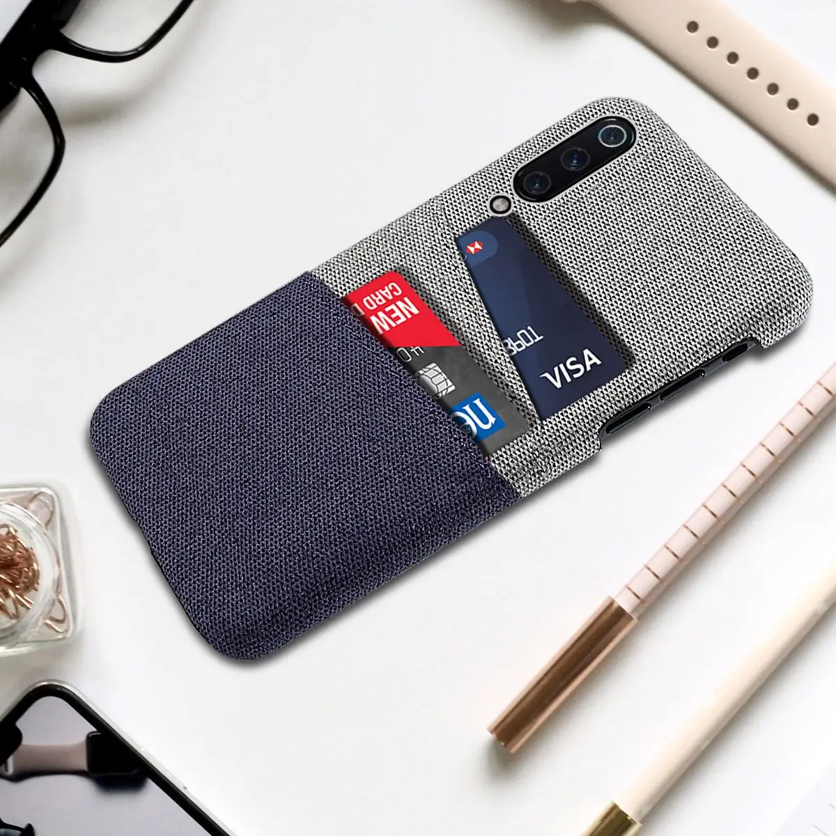 

For Xiaomi Mi 9 Case Soft Fabric Cloth Woven Cards Holder Slim Matte Anti-Scratch Hard PC Back Cover For Xiaomi Mi9 Case 6.39''