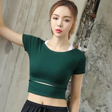 Для женщин тренажерный зал йоги топы футболки Йога короткий рукав топы Спортивные Фитнес-Спорт футболки Training Спортивная одежда для йоги