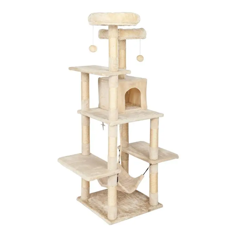 

60" Cat Tree Tower With A Condo Two Platforms Sisal Scratching Posts And Hammock Pet House Furnifure Cat Activity Tower