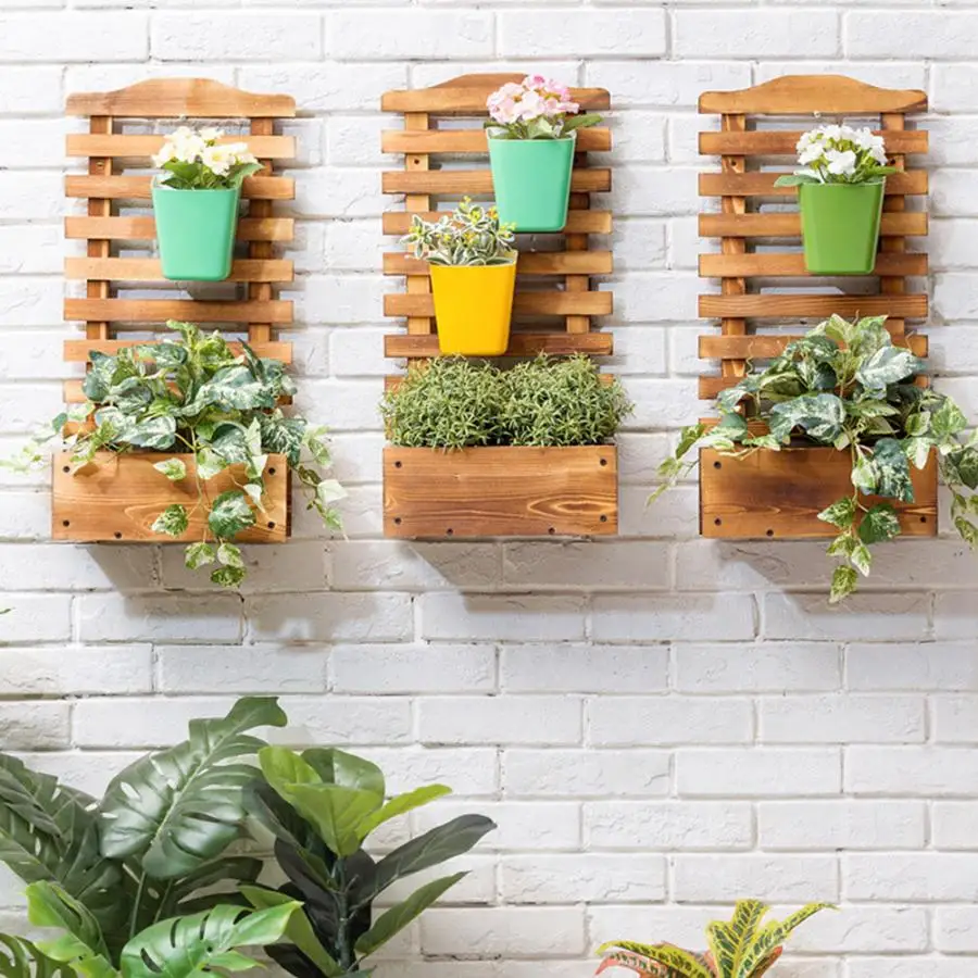 

Wall Mounted Hanging Plant Holder Potted Plants Shelf Indoor Flower Rack for Home flower pot Wood
