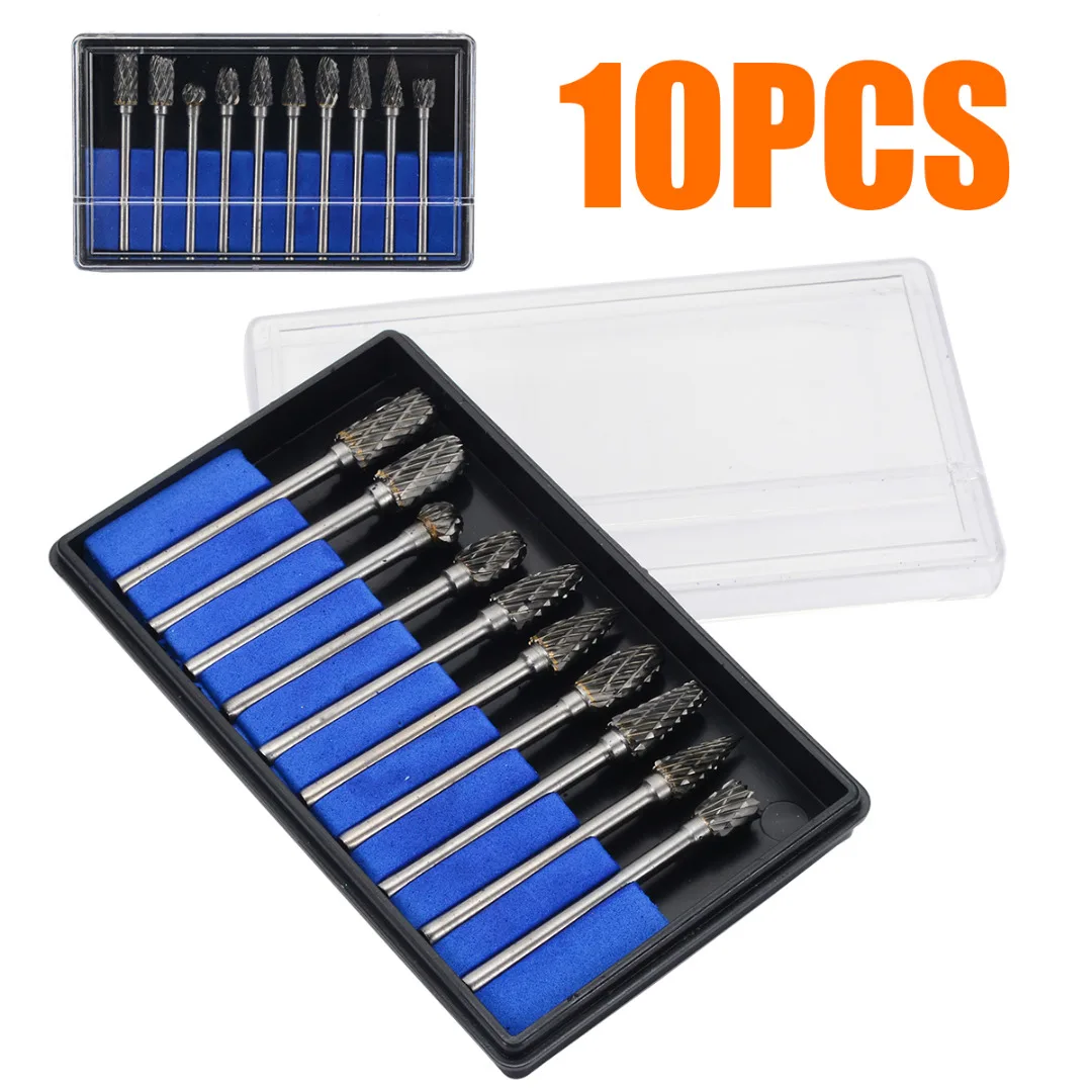 

10pcs New Tungsten Steel Solid Carbide Burr 1/8" Rotary Cutter Files Set CNC Engraving Tool For Processing Ceramic Tile Marble