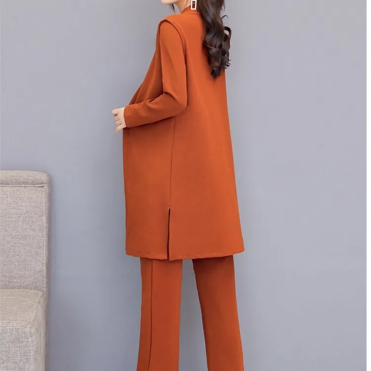

Office Lady 5XL Plus Size Casual Slim Solid Three Piece Suits Spring Autumn Ladies Coat Tops and Pants Sets Elegant Clothes Sets