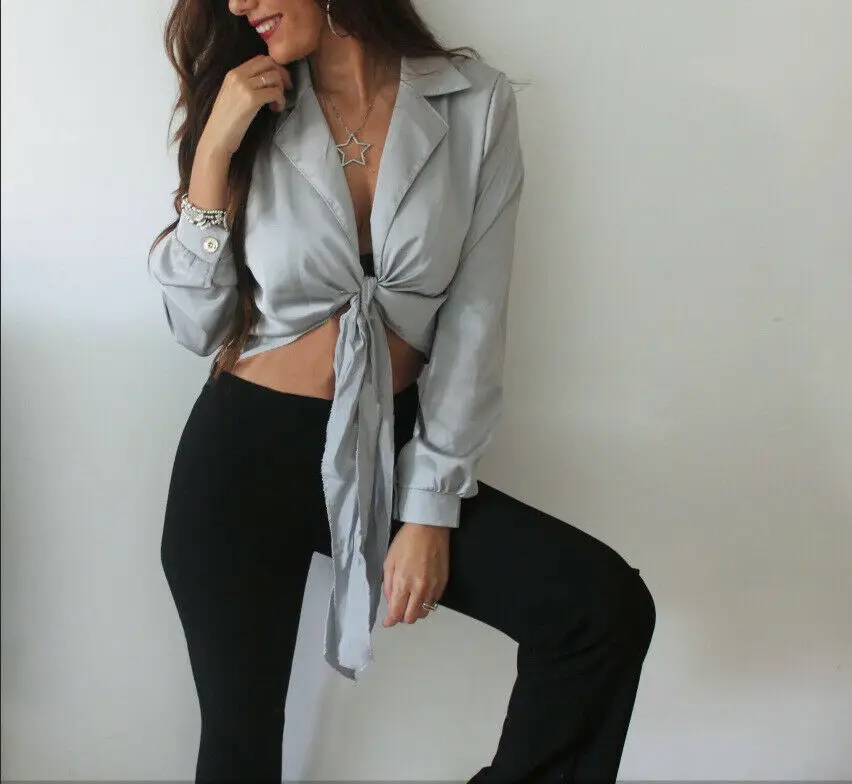 

2019 Newest Hot Summer Women Ladies Casual Long Sleeve Sexy Deep V Neck Tops Solid Crop Top Short Shirt S-L